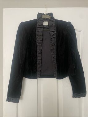 Vintage Black Velvet Ruffle-Trim Cropped (Fits like small) Blazer
